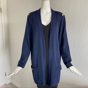 St. John navy Santana knit open front sweater